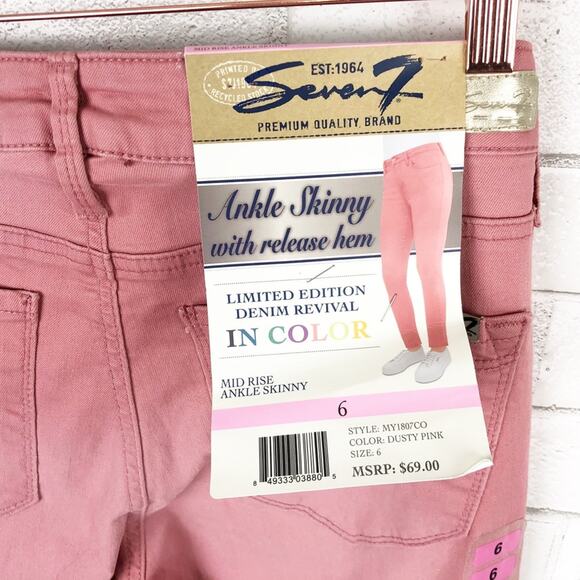 Seven7 NWT Ankle Skinny Mid Rise Release Hem Jeans in Dusty Pink Size 6 - Picture 5 of 7
